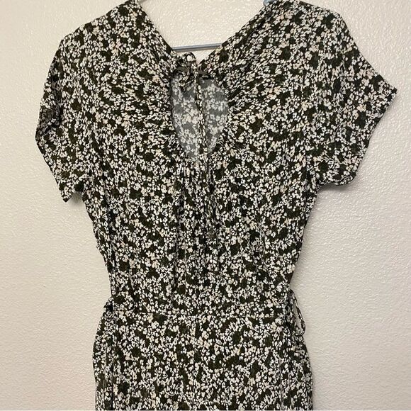 A New Day Short Sleeve green micro floral side Cut Out Dress hi low maxi L - Picture 4 of 12